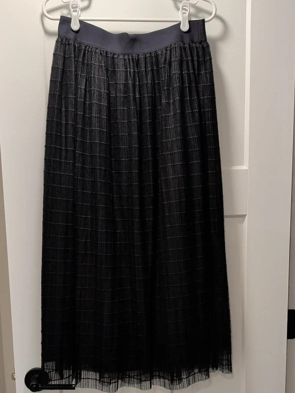 Black Pleated Maxi Skirt with Elastic Waistband